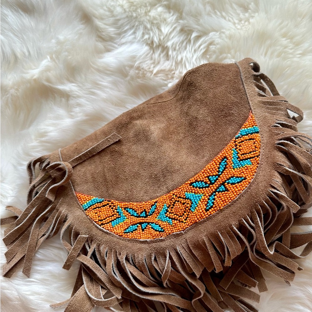 Steve Madden Tan Crossbody Bag with Fringe and Embroidery